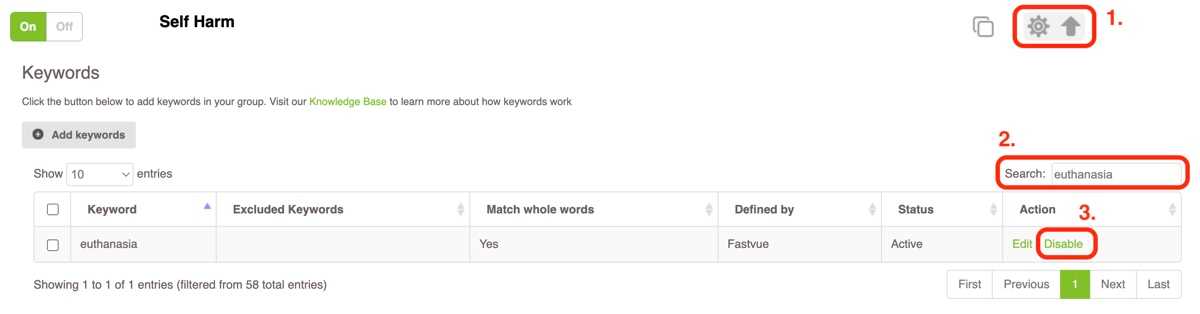 Settings showing how to disable and enable keywords in Fastvue Settings showing how to disable and enable keywords in Fastvue
