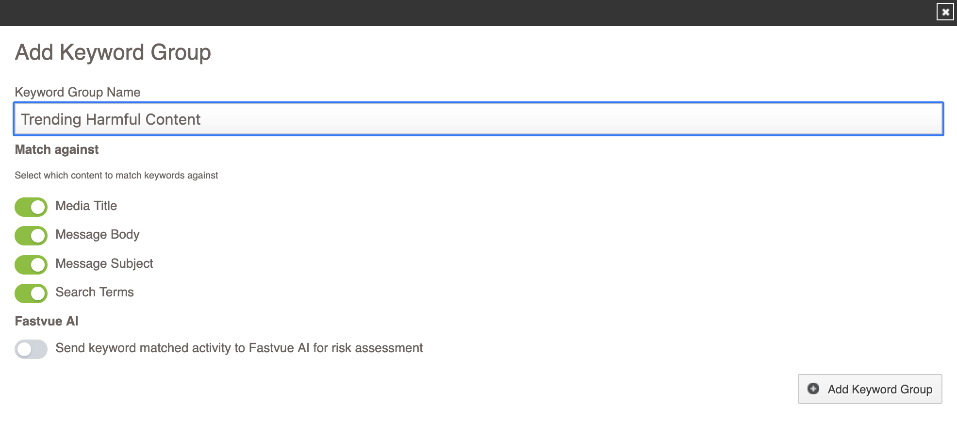 Image showing how to create a new keyword group in Fastvue Reporter