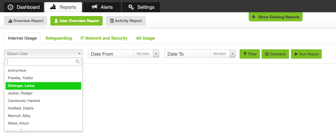 Fastvue reporter dashboard with specific user selected in side bar Fastvue reporter dashboard with specific user selected in side bar