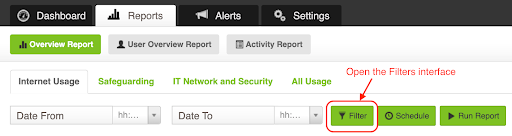 Fastvue Reporter Dashboard showing URL filter settings Fastvue Reporter Dashboard showing URL filter settings