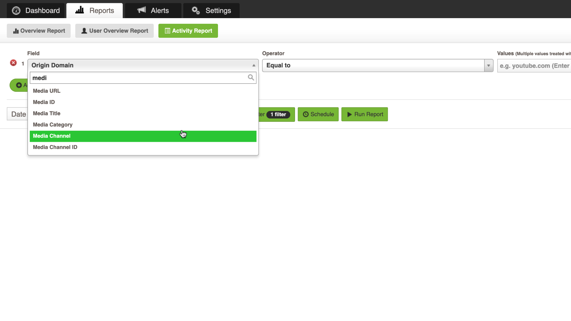 Filtering reports by YouTube Media Fields