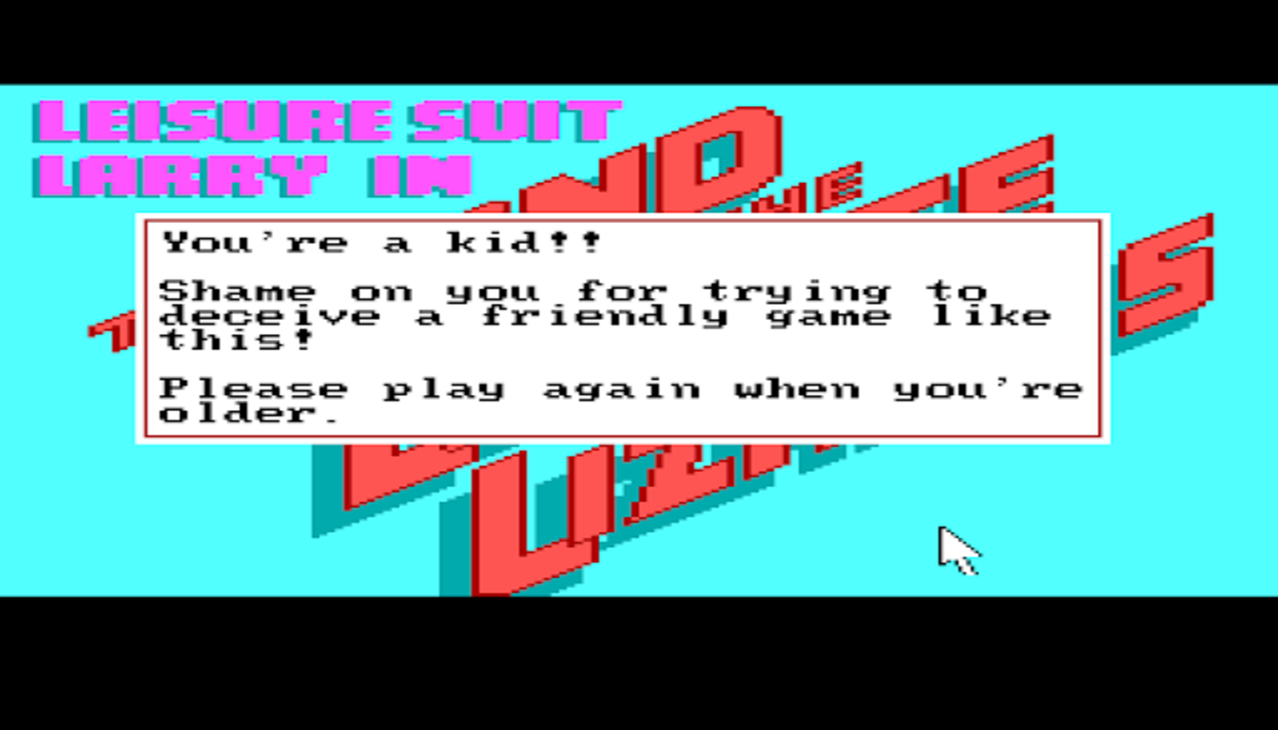 Screenshot of leisure suit larry age verification questions Screenshot of leisure suit larry age verification questions