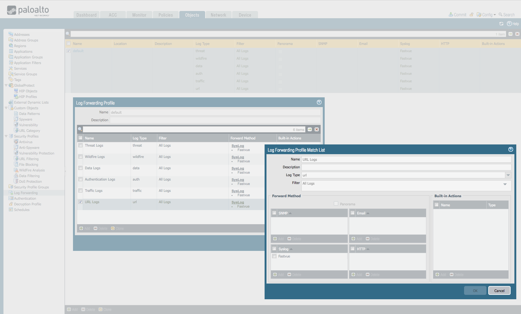 Configure a log forwarding profile in Palo Alto firewall