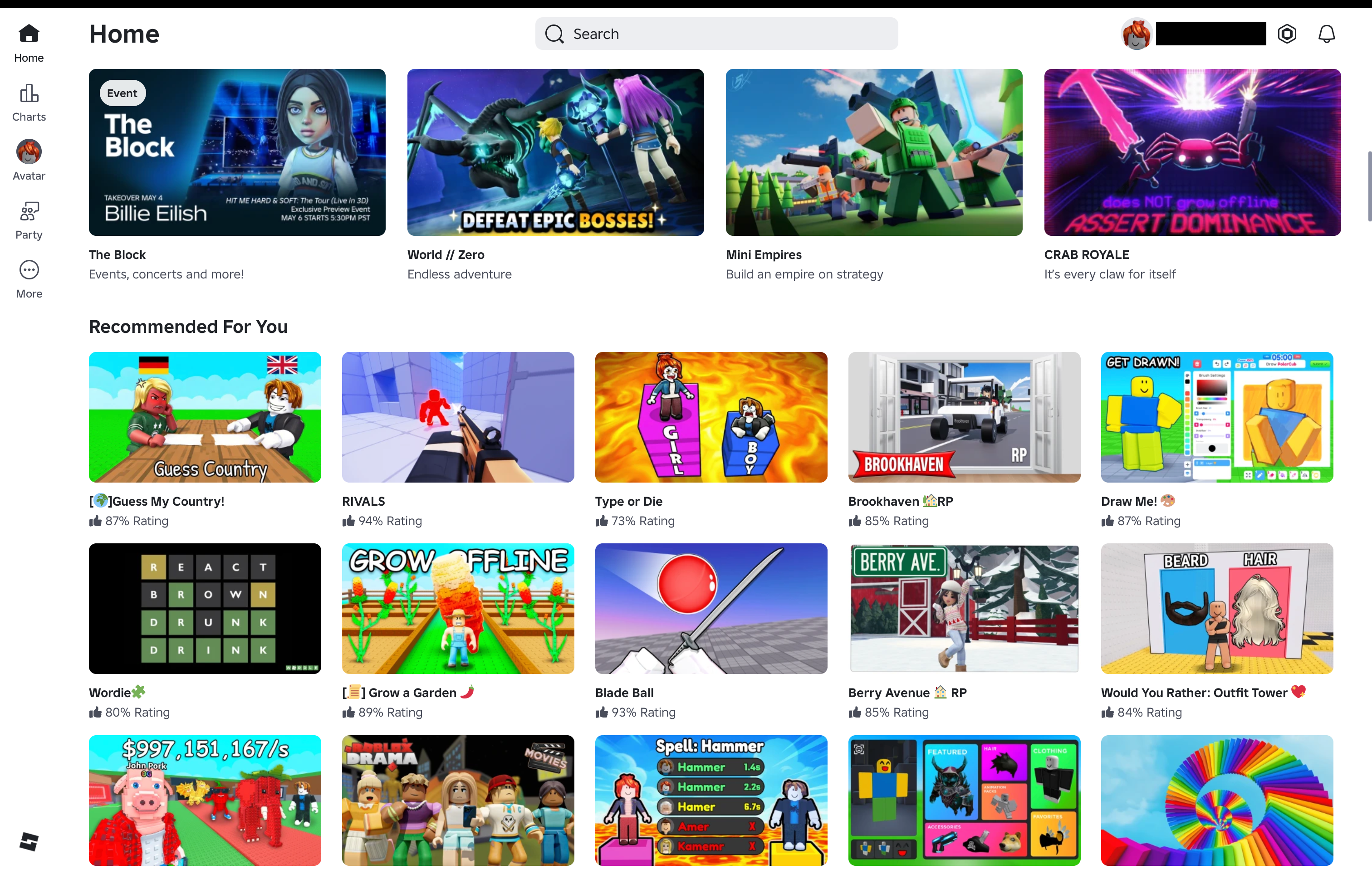 Screenshot of Roblox Homepage showing games and experiences 2026 Screenshot of Roblox Homepage showing games and experiences 2026