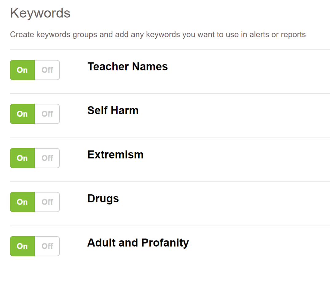 Fastvue Reporter Settings showing custom 'Teacher Name' keyword group