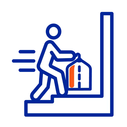 Ícono de persona subiendo escaleras con una bolsa.