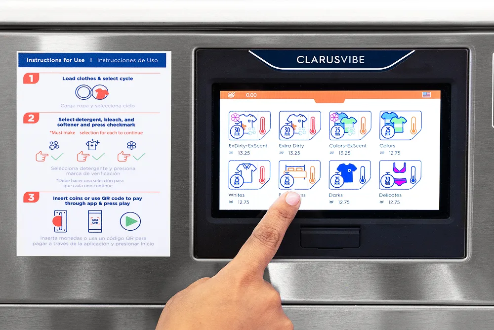 Customer selecting the appropriate washing machine filter based on their clothing.