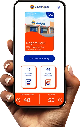 App de Lavandería Tide con ubicación y recompensas.