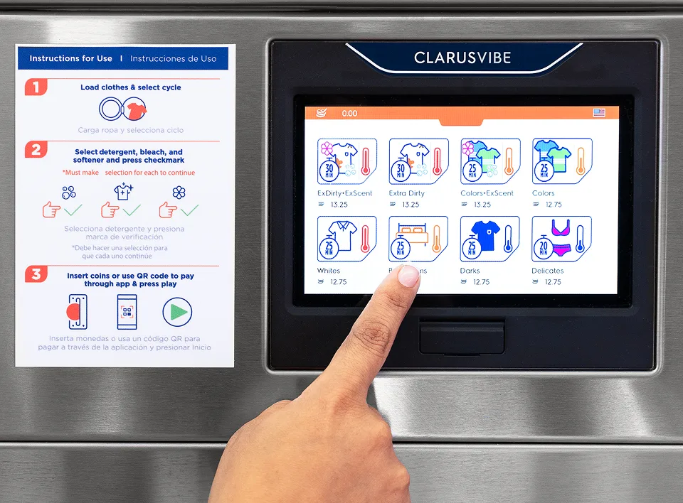 Customer selecting the appropriate washing machine filter based on their clothing.