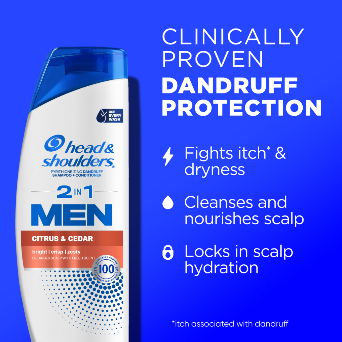 Mens 2 in 1 Dandruff Shampoo and Conditioner, Citrus & Cedar