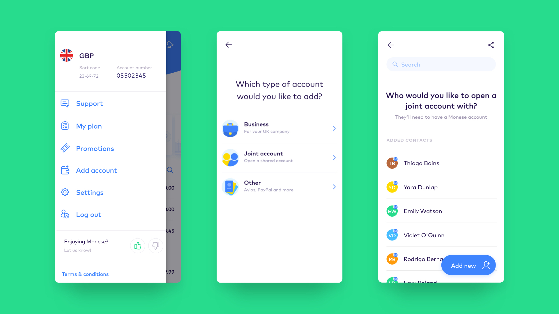 Open a joint account Monese screen app