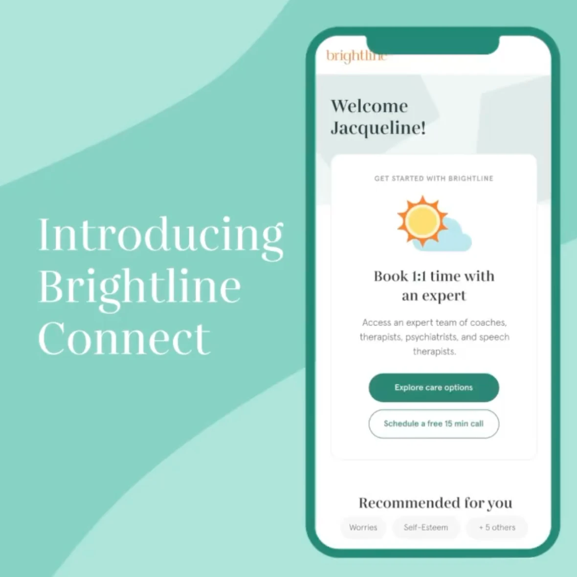 Introducing Brightline Connect, with an illustration of a phone with the Brightline app opened.
