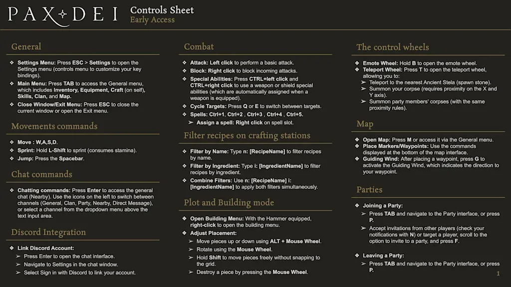 Pax Dei EA Controls Sheet 1