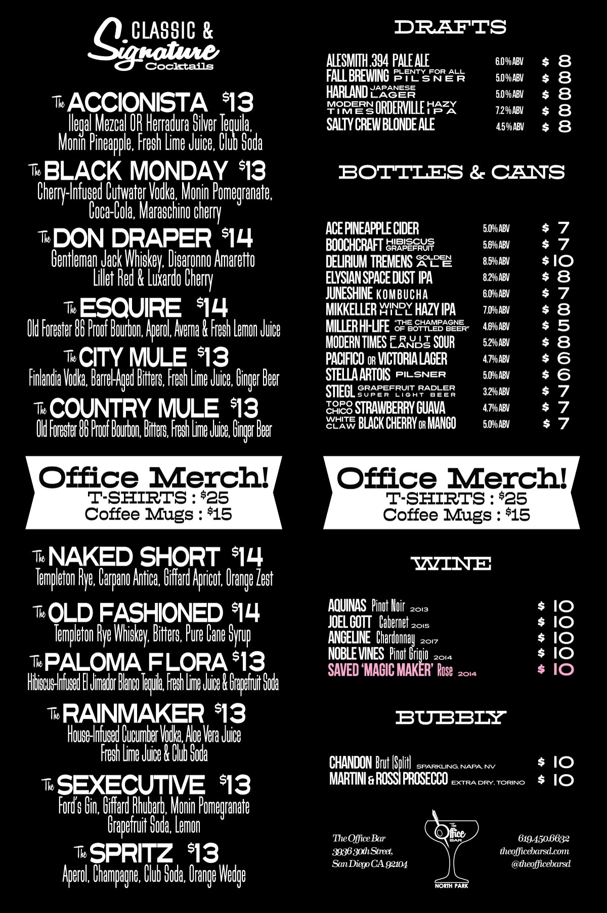 Drink menu for The Office