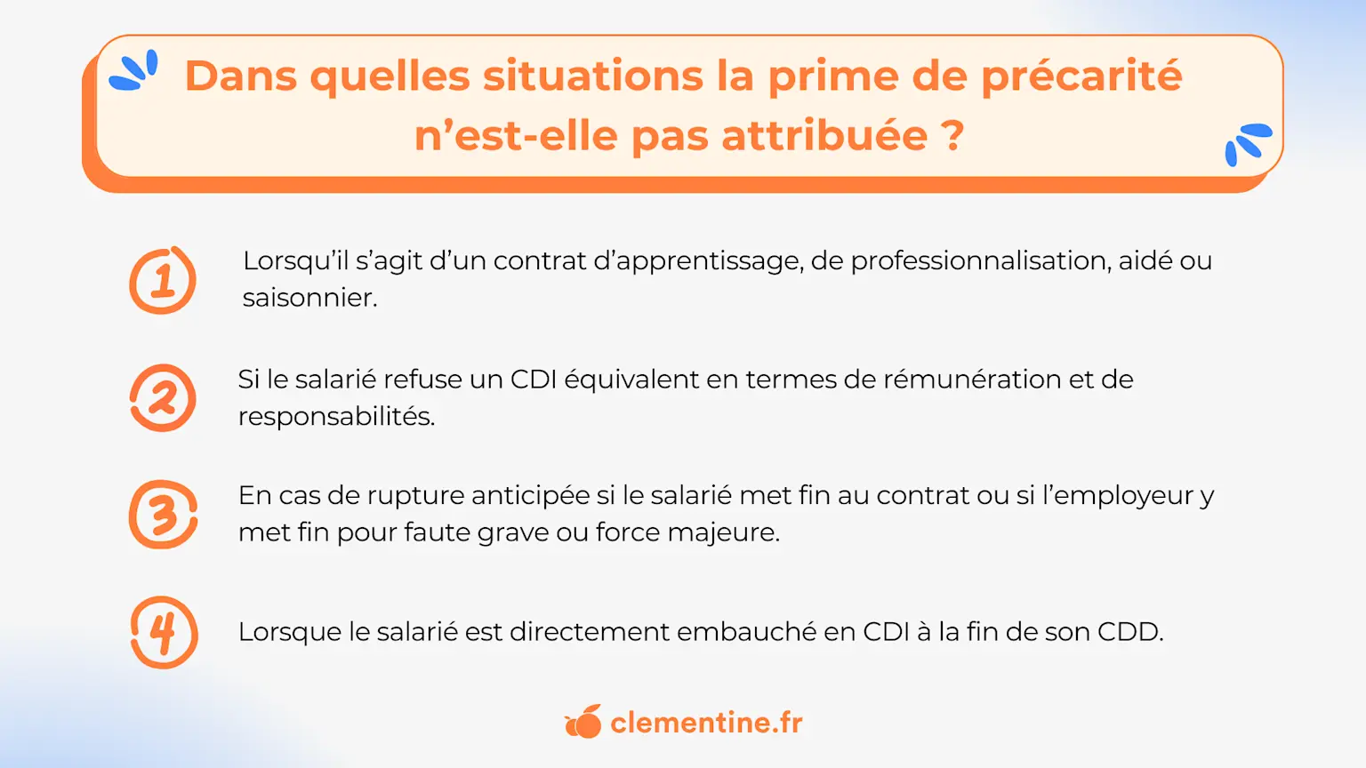 Visuel qui liste les raisons pour lesquelles la prime de précarité n'est pas attribuée