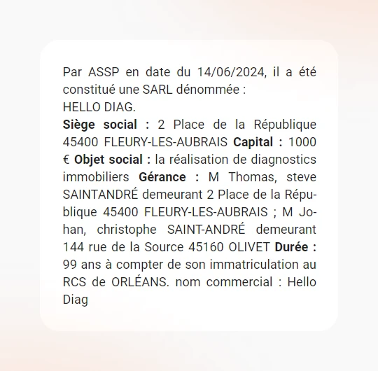 Exemple d'une annonce légale