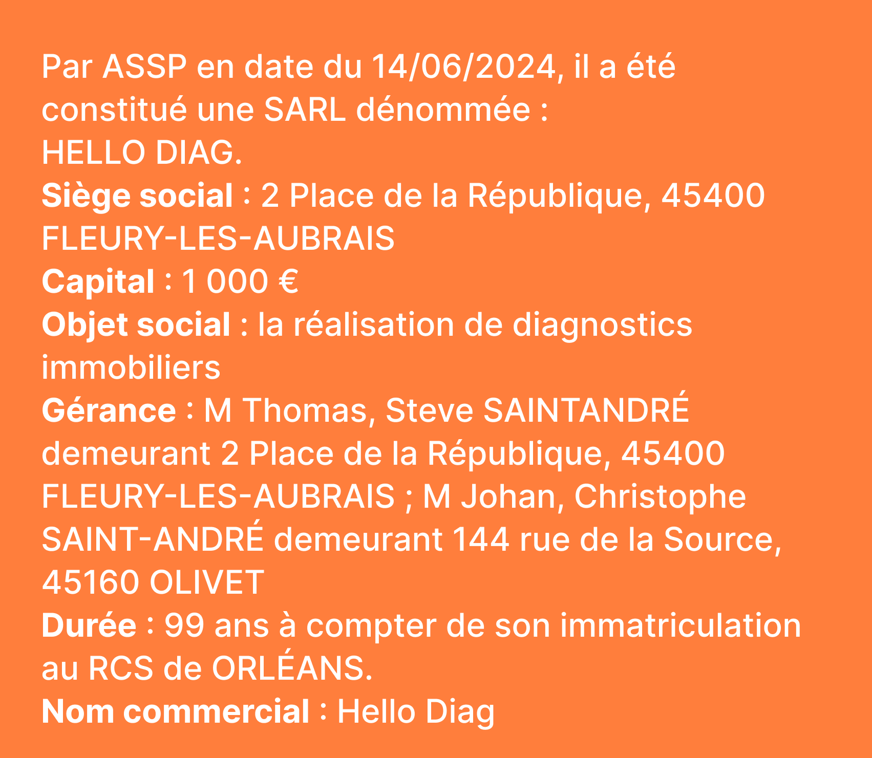 Exemple d'une annonce légale