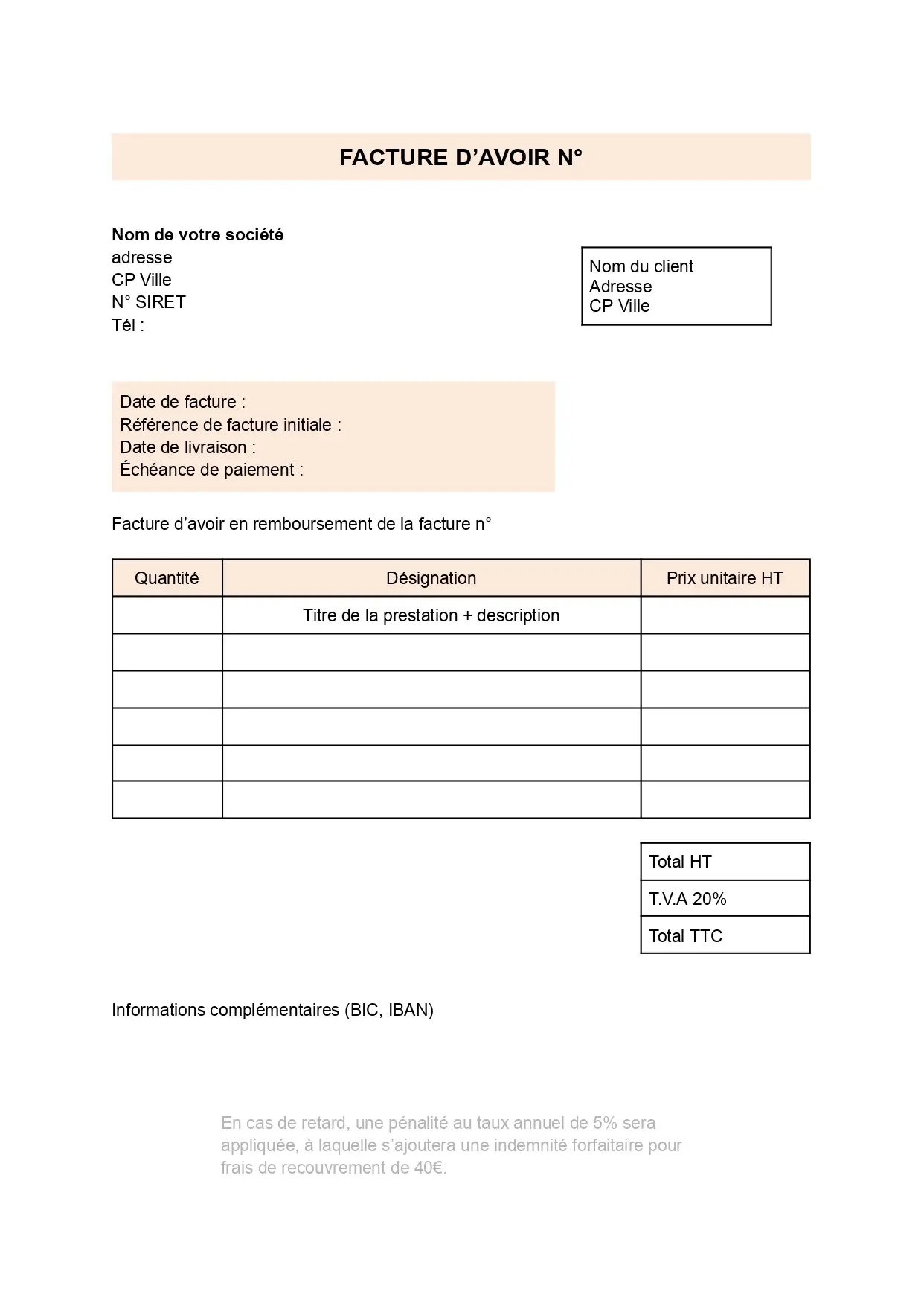 Visuel article facture d'avoir