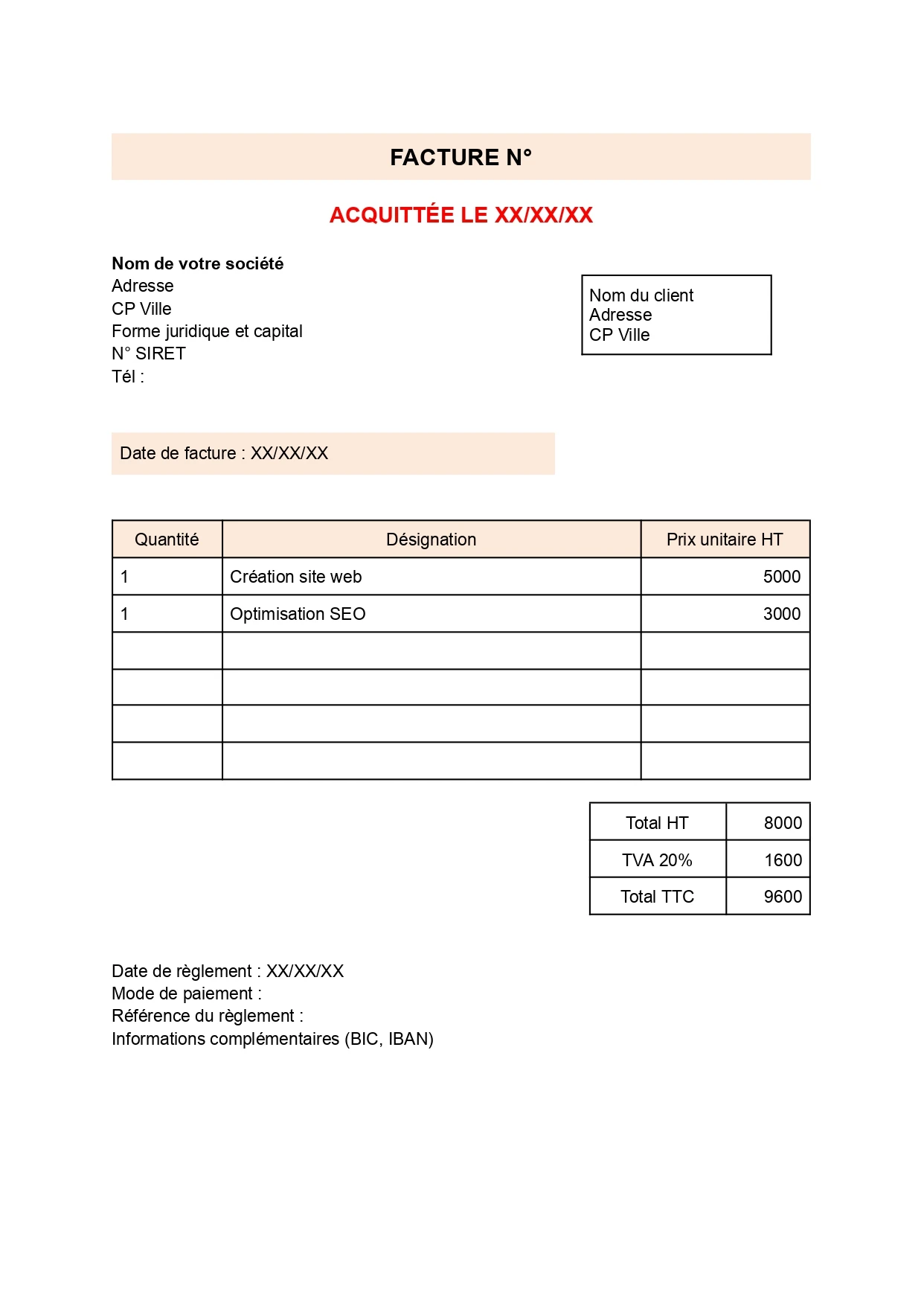 Exemple d'une facture acquittée