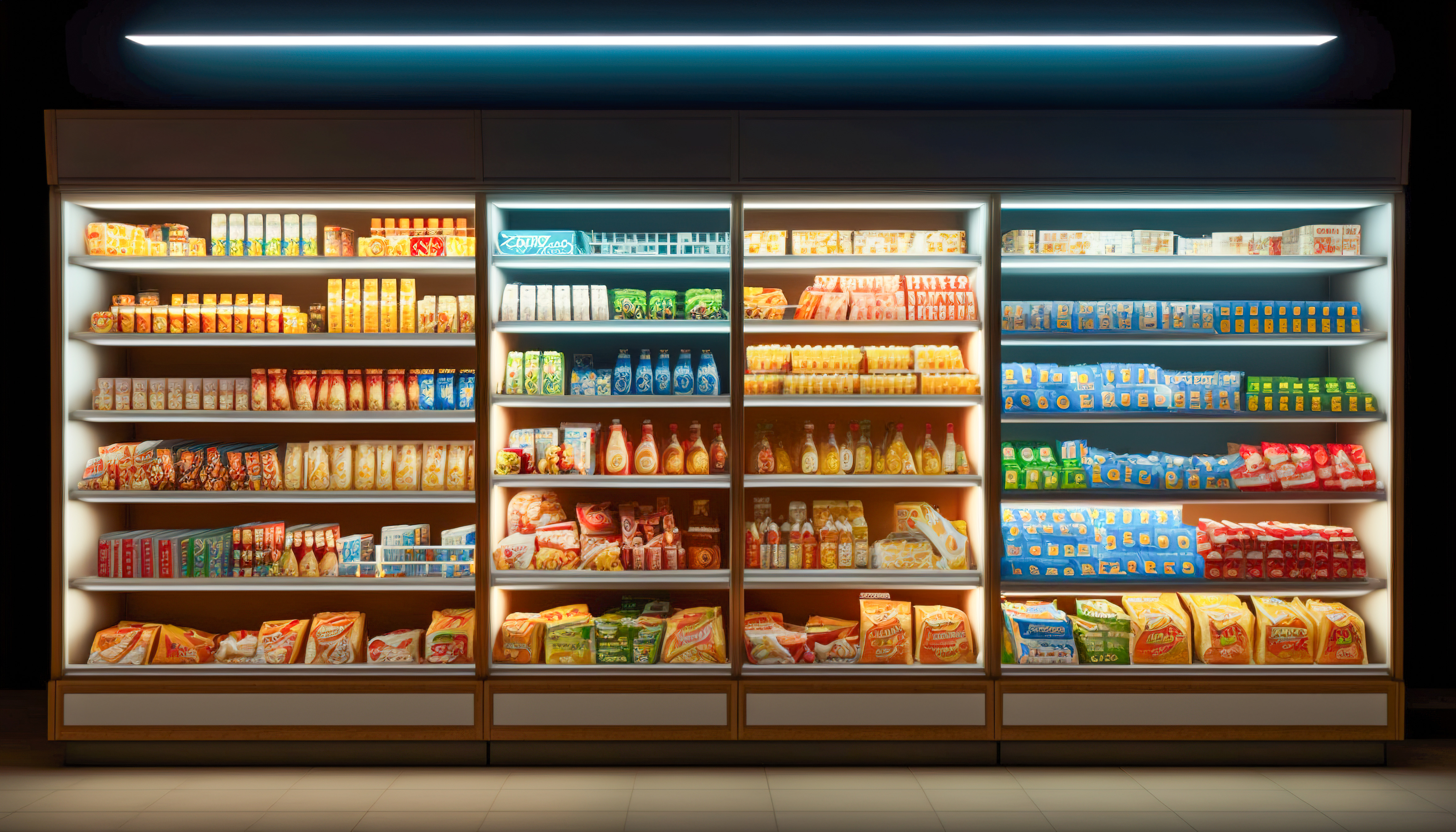 Refrigerated products on shelf in supermarket