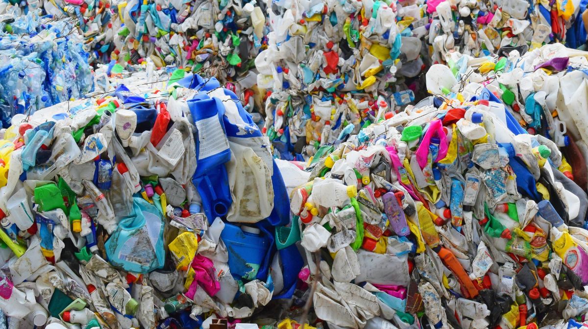 Compacted mixed plastics being sent to a landfill