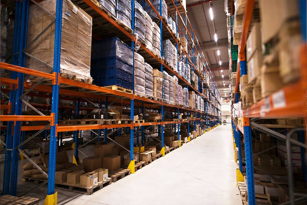 warehouse aisle filled with product