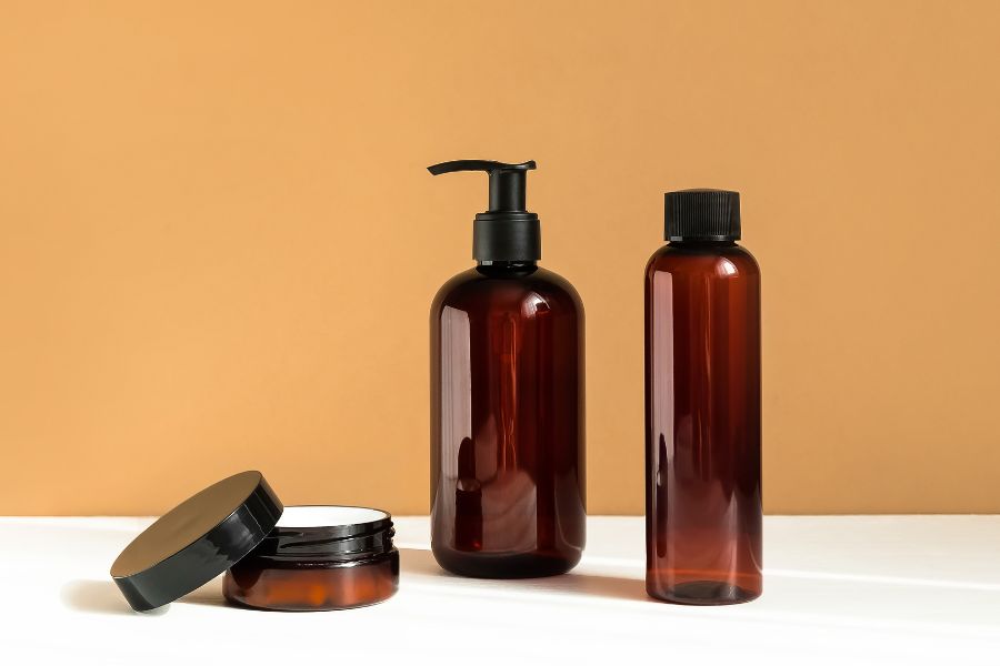 amber plastic bottles and jars for personal care products
