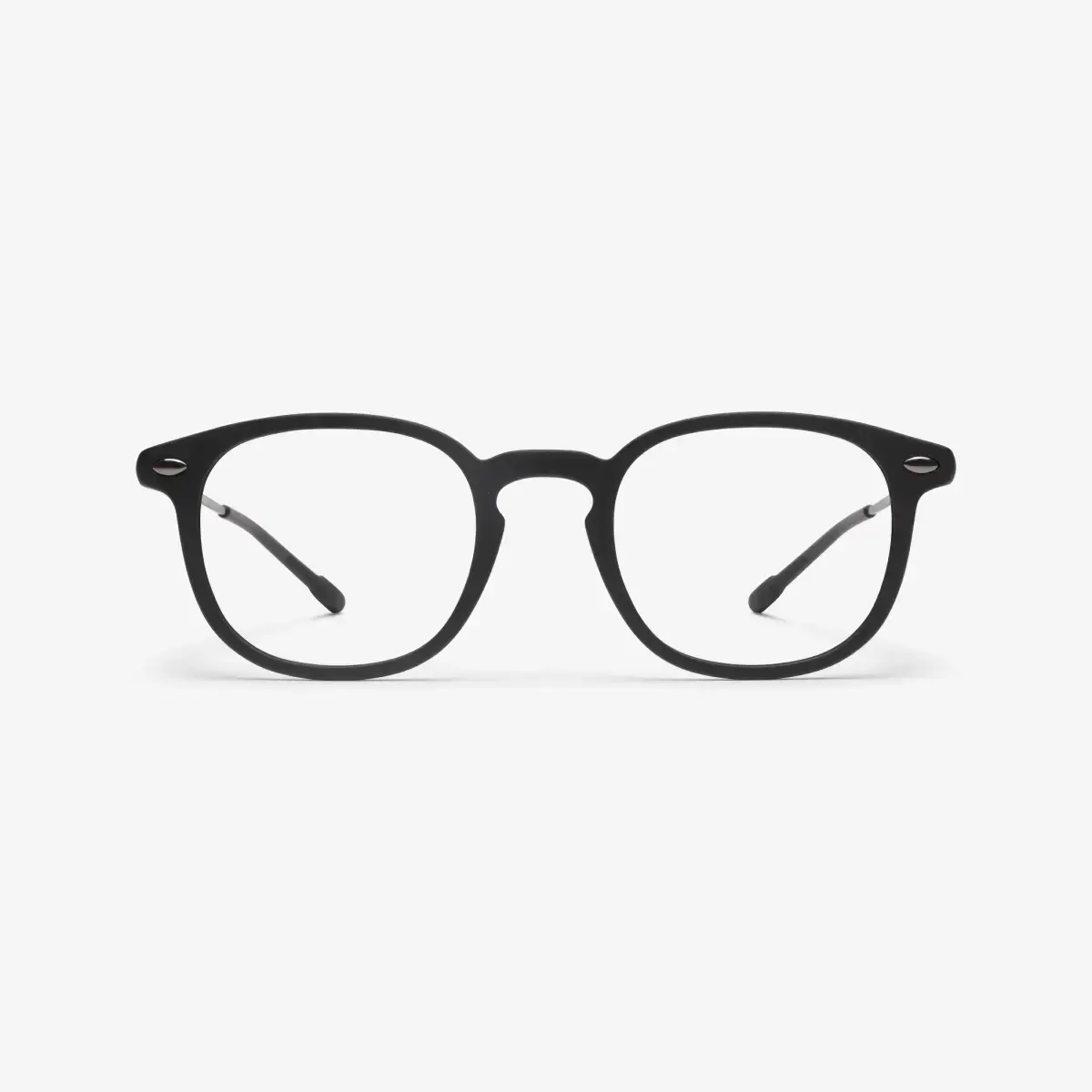 Front view of a pair of black Alma reading glasses