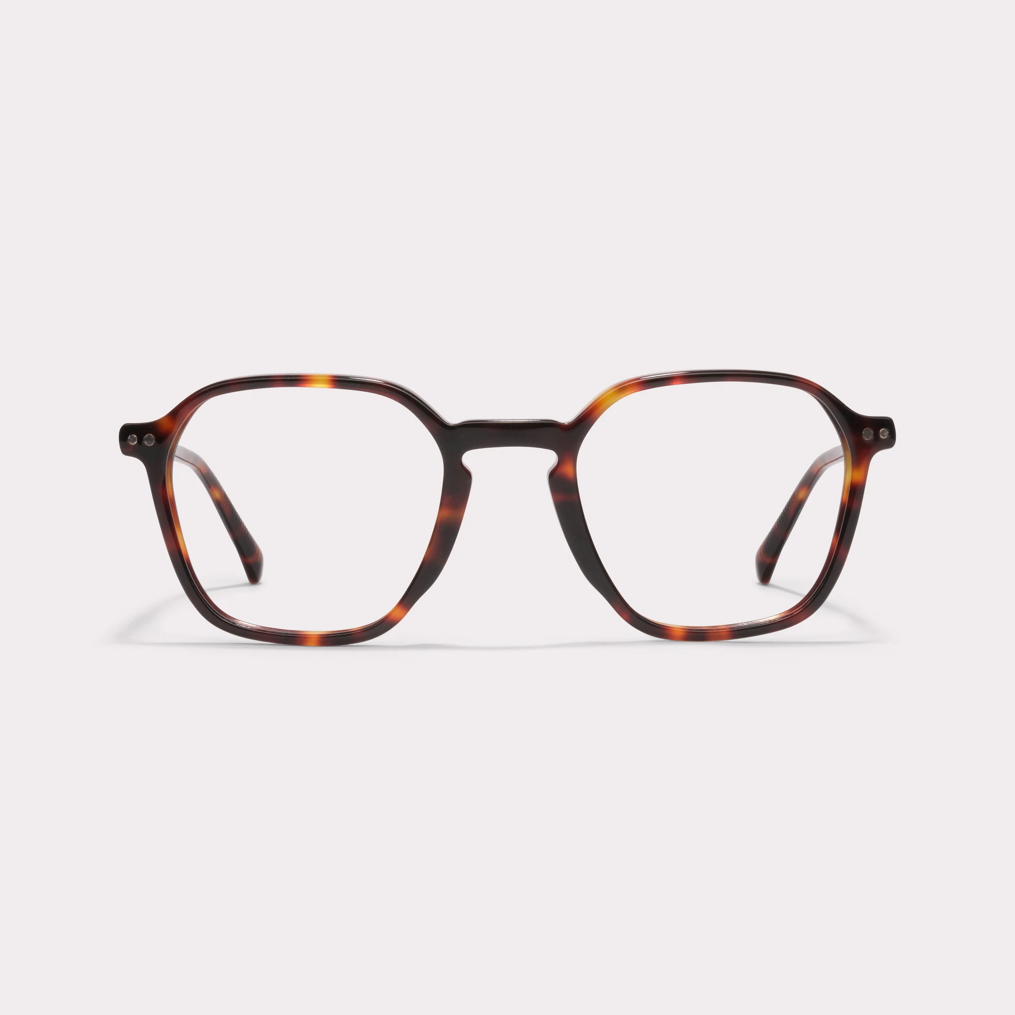 A pair of Aaron Tortoise Prescription glasses seen from the front