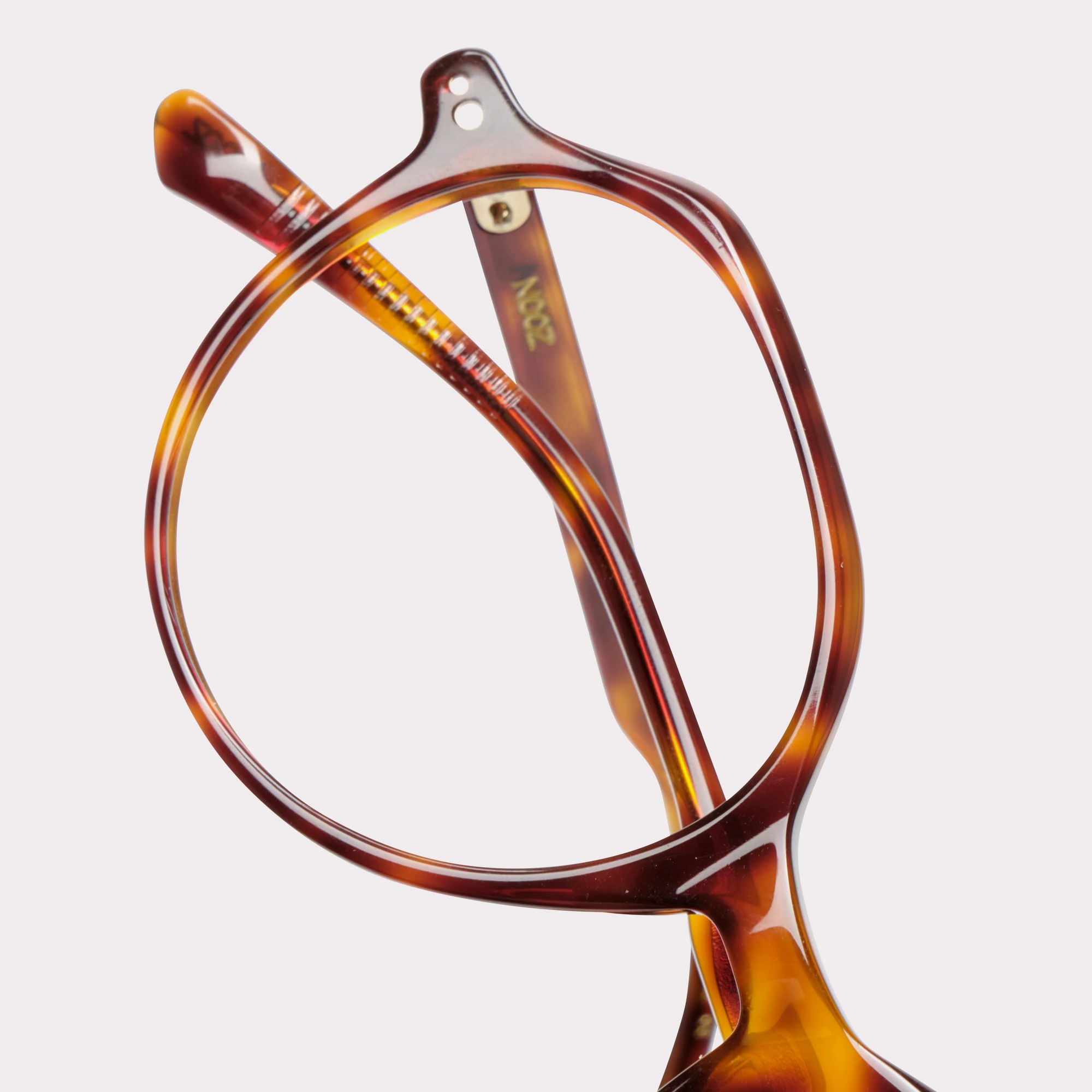 A pair of Gaya Tortoise Prescription glasses in a macro view