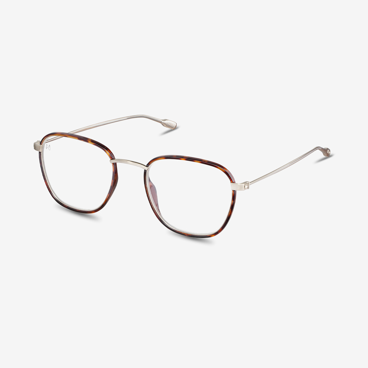 A pair of Hiro Tortoise Blue light glasses  seen from the side