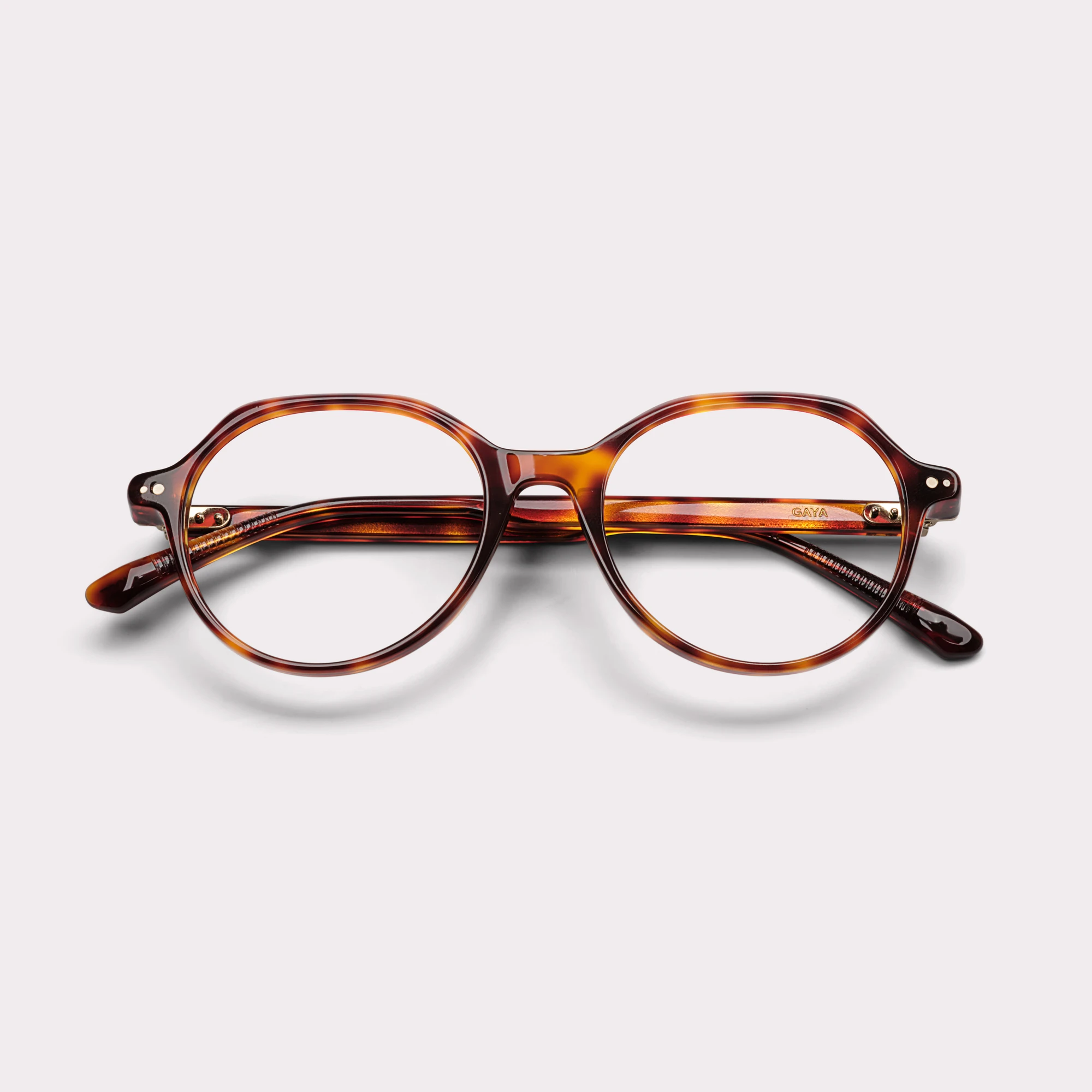 A pair of Gaya Tortoise Prescription glasses folded