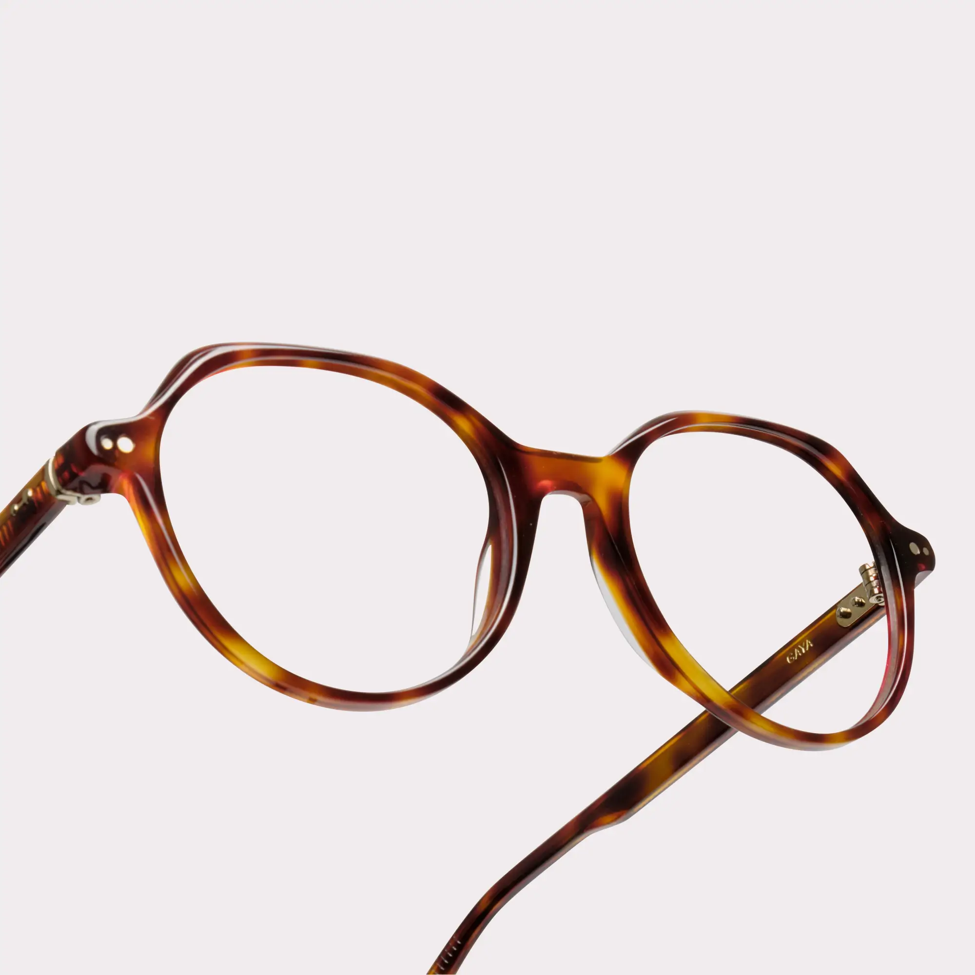 A pair of Gaya Tortoise Prescription glasses in a macro view