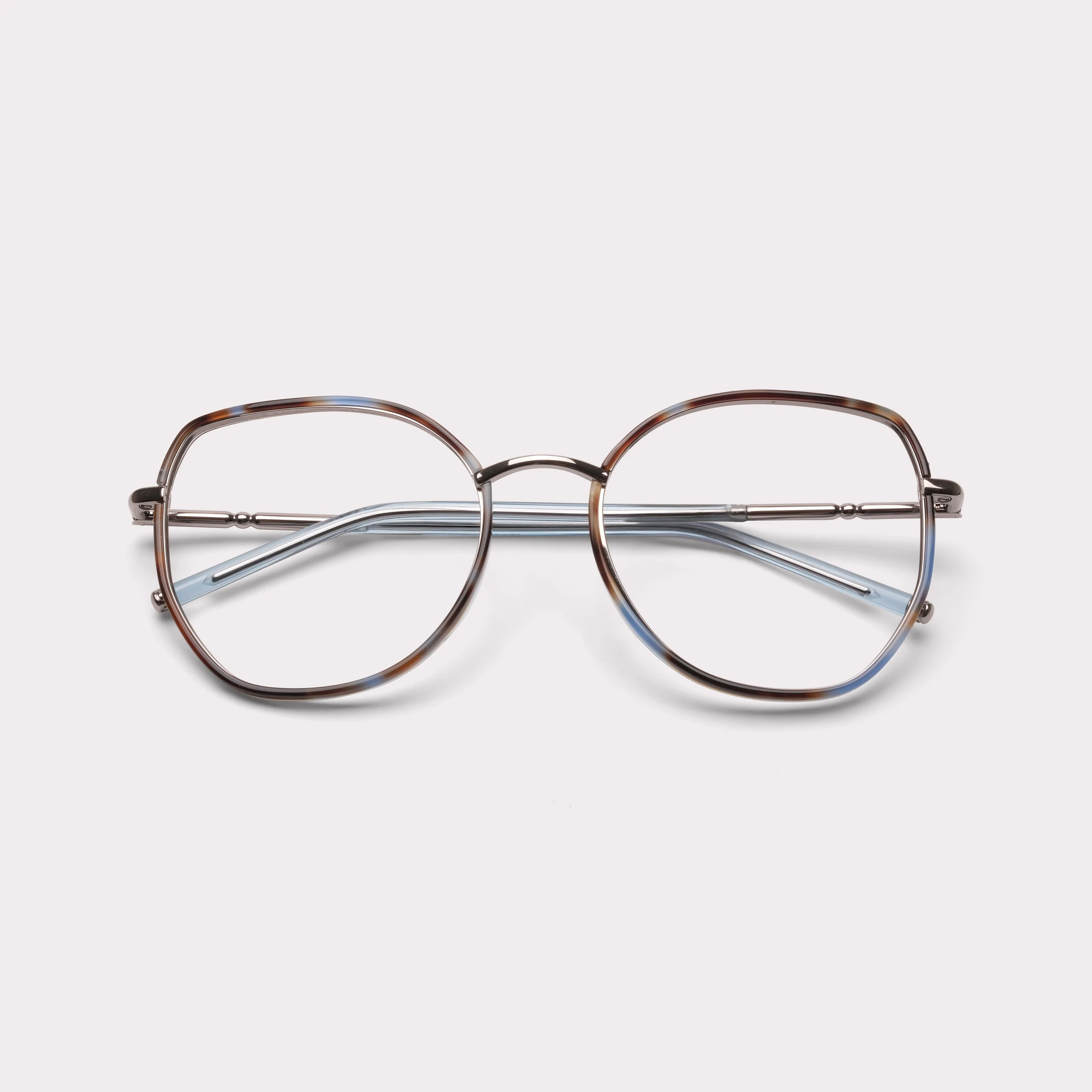 Um par de Eden Tortoise azul Óculos graduados dobrado