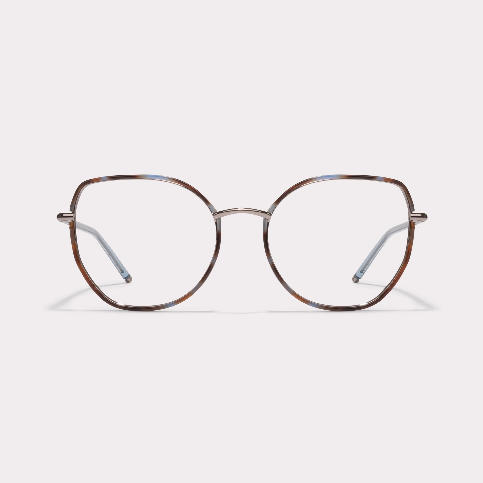 Um par de Eden Tortoise azul Óculos graduados vista frontal.