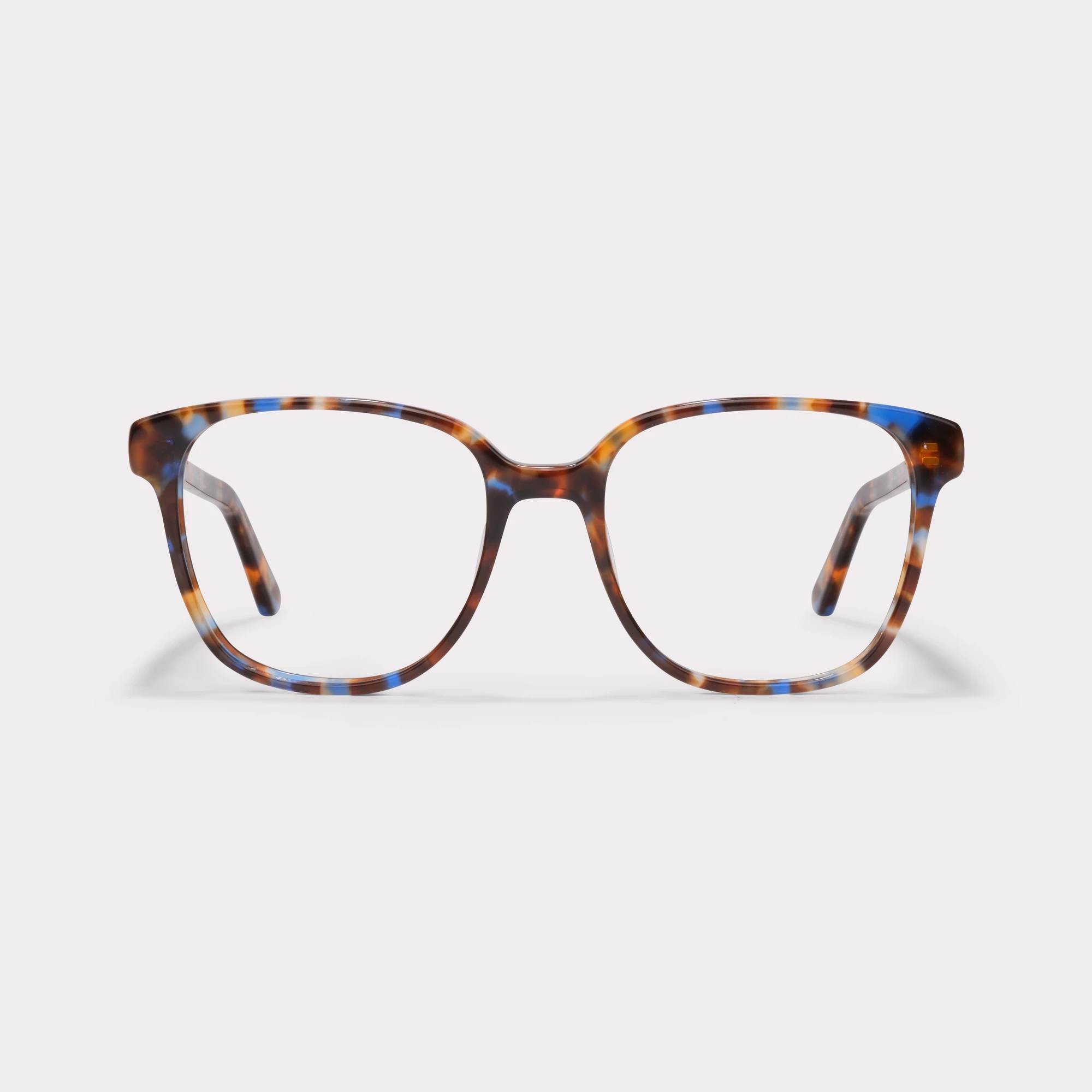 A pair of Clara Blue tortoise Multi-distance™ blue light blocking reading glasses seen from the front