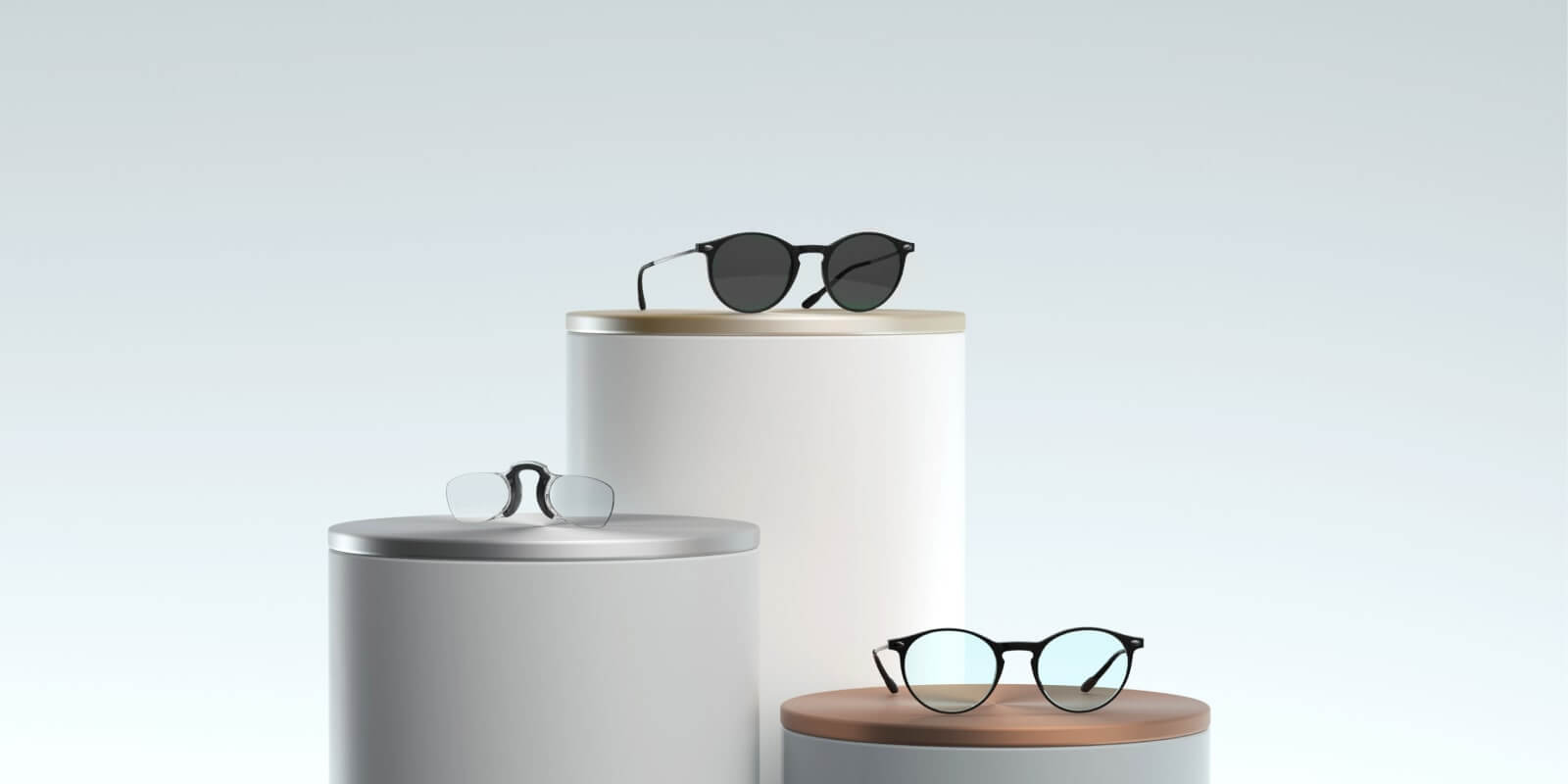 Several types of glasses on displays