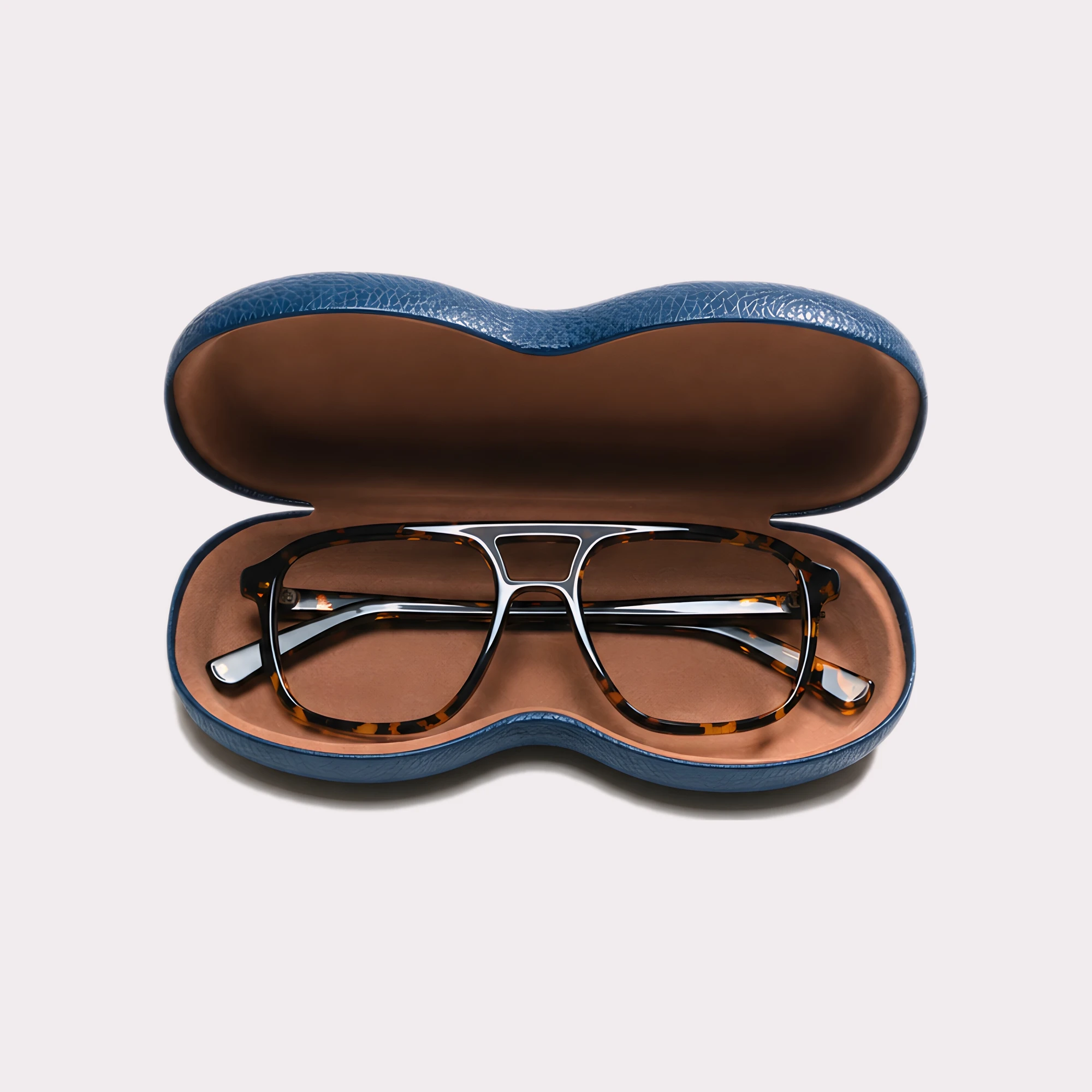 A pair of Milen Yellow tortoise Multi-distance™ blue light blocking reading glasses coming out of its case