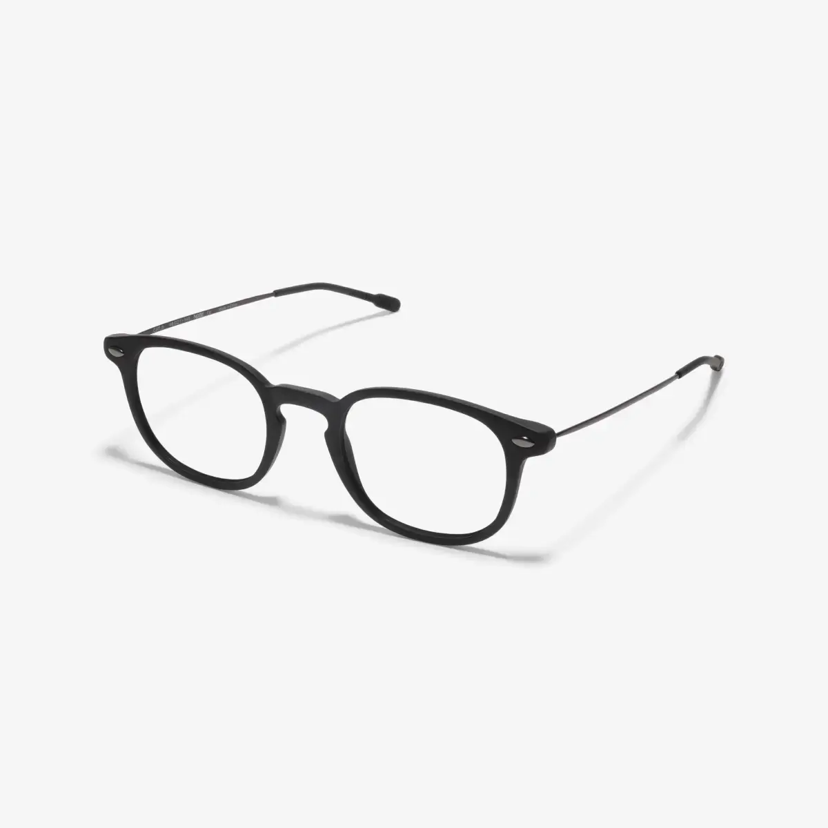 Side view of a pair of black Alma reading glasses