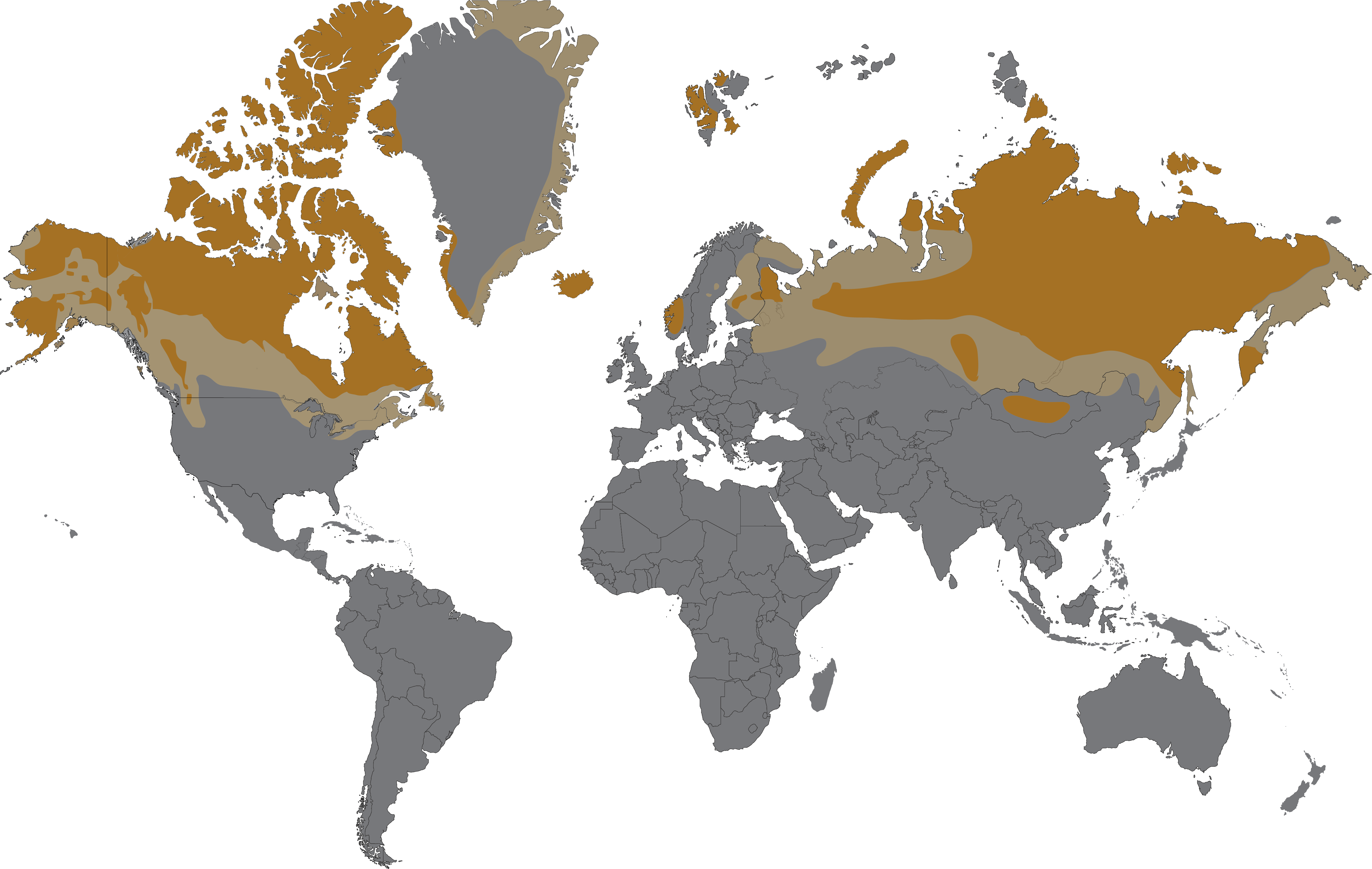 Graphic showing the worldwide distribution of Caribou