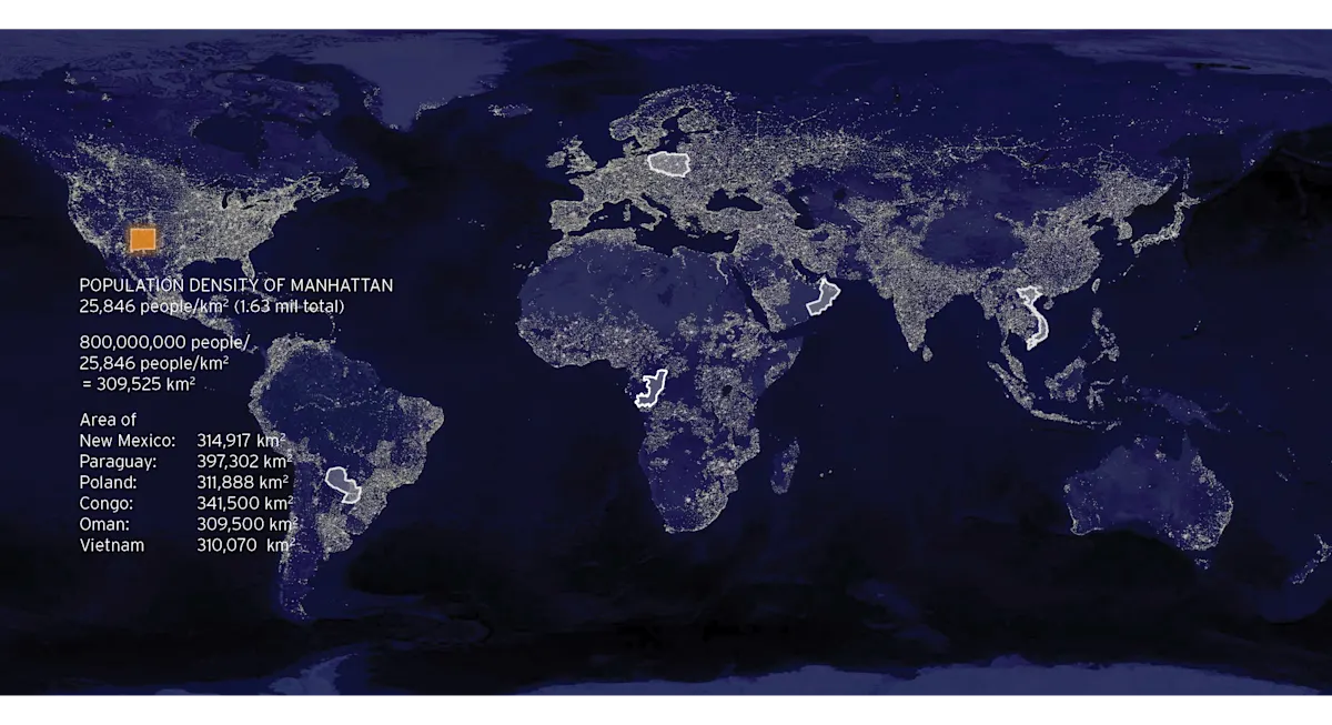 Rethinking the Human Footprint Population Density of Manhattan - New Mexico, Paraguay, Poland, Congo, Oman, Vietnam
