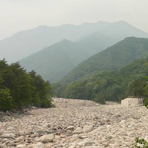 Once green and blue riverbed