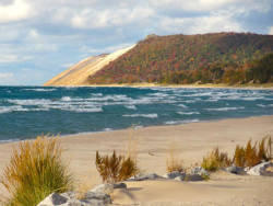 Serious erosion and greening occurring on Sleeping Bear Dunes