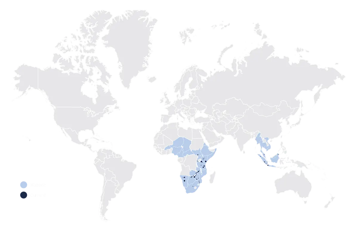 WYCD - endangered species - Historic Rhino Range Map