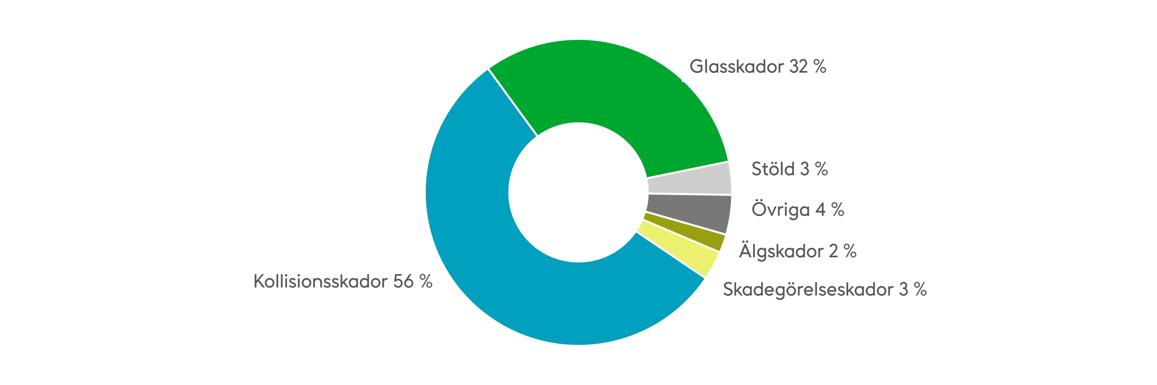 De vanligaste kaskoskadorna på husbilar är glas- och kollisionsskador. Kollisionsskadorna är vanligtvis bucklor eller andra skador till följd av att man träffat något med husbilen. Källa: Fennias statistik