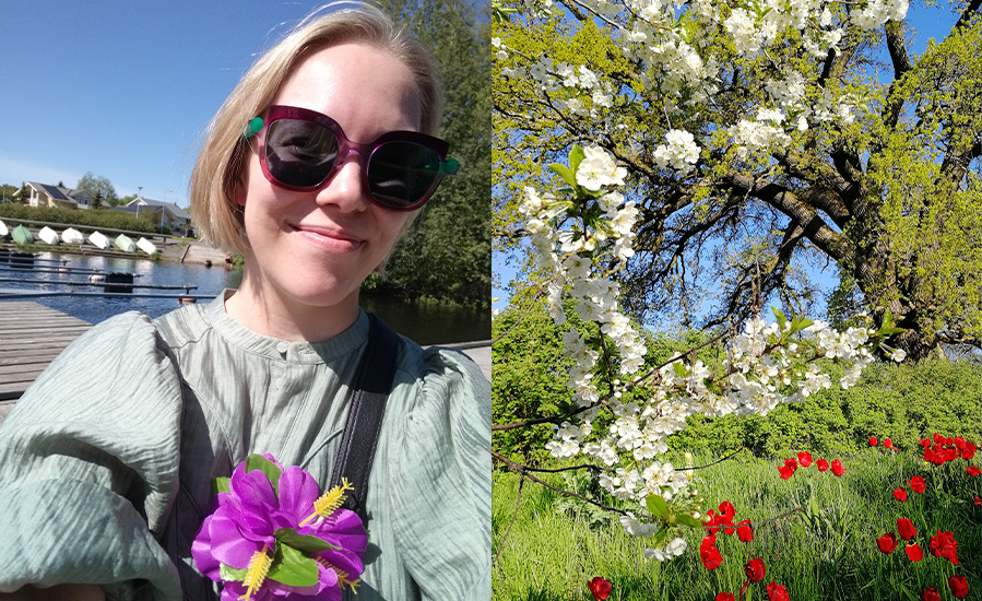 Anniina Virtanen njuter av naturen på semestern.