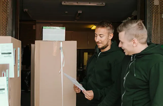 Männen läser sändningslistan.