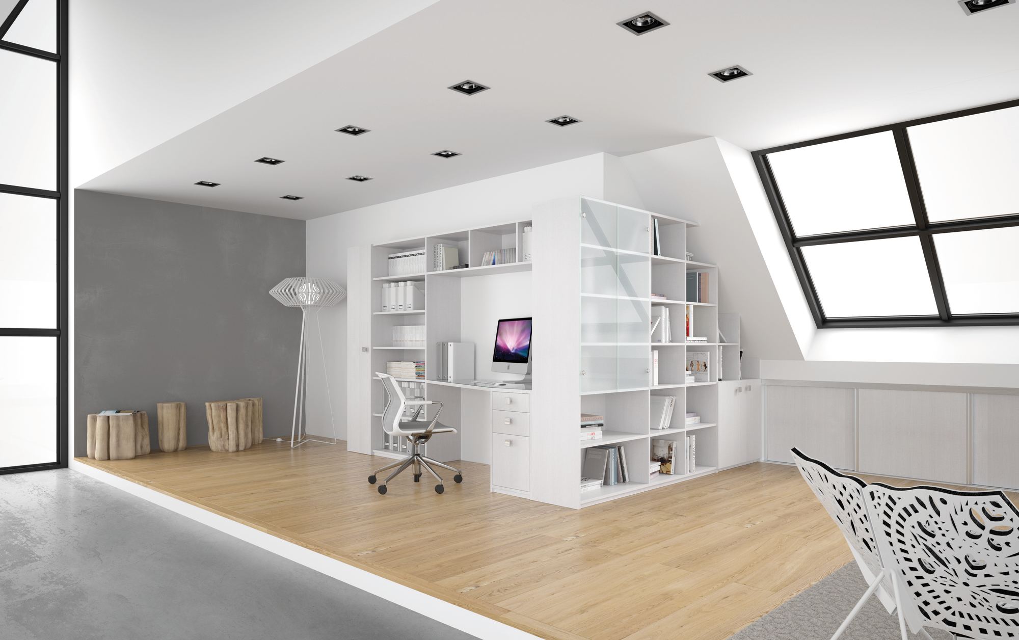 idee-bibliotheque-sous-pente-vitres-depolies