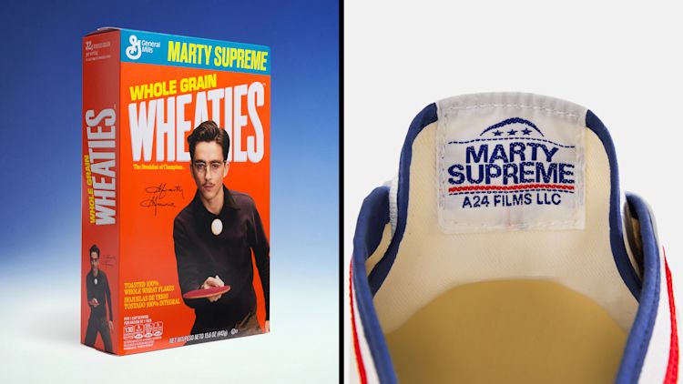 marty-supreme-A24-movies-mythology-advertising-experiential-wheaties-timothee-chalamet-table-tennis-film-cereal-box-koya-shoes-sneakers