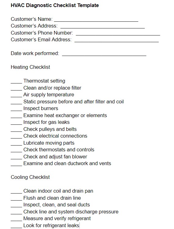 Hvac Checklist Template